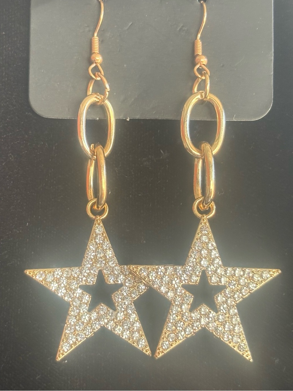 Gold Star Drop Earrings with Crystal Pavé